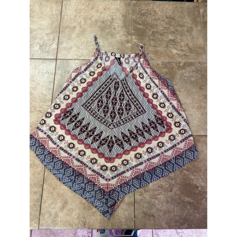 Heartsoul Womens Small Tribal Geometric Handkerchief Hem Tank Top Burgundy Blue